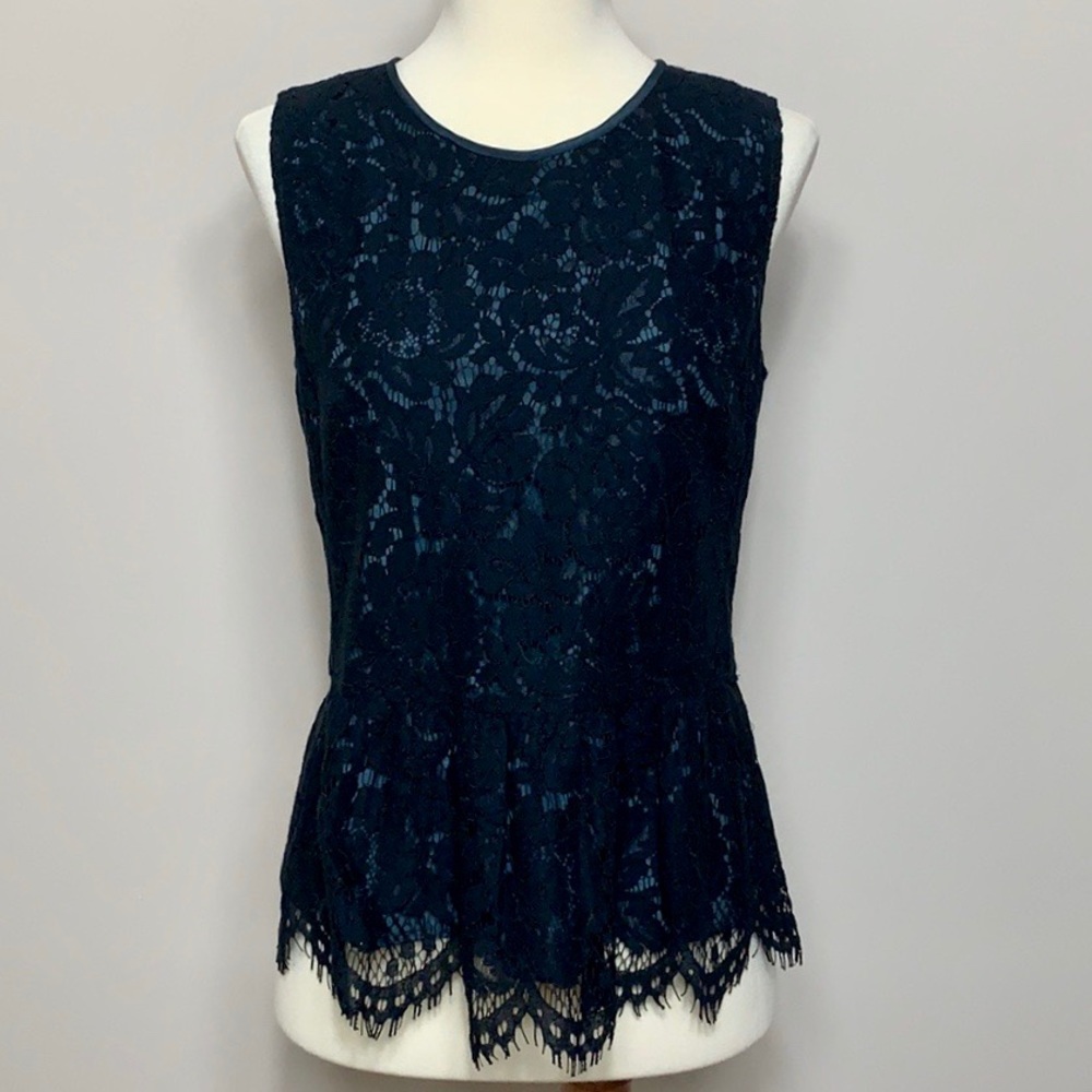 🍊 J Crew black lace peplum top XS 2 sleeveless